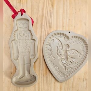 Vintage Brown Bag Cookie Art Stoneware Cherub & Nutcracker Candy/Cookie Molds